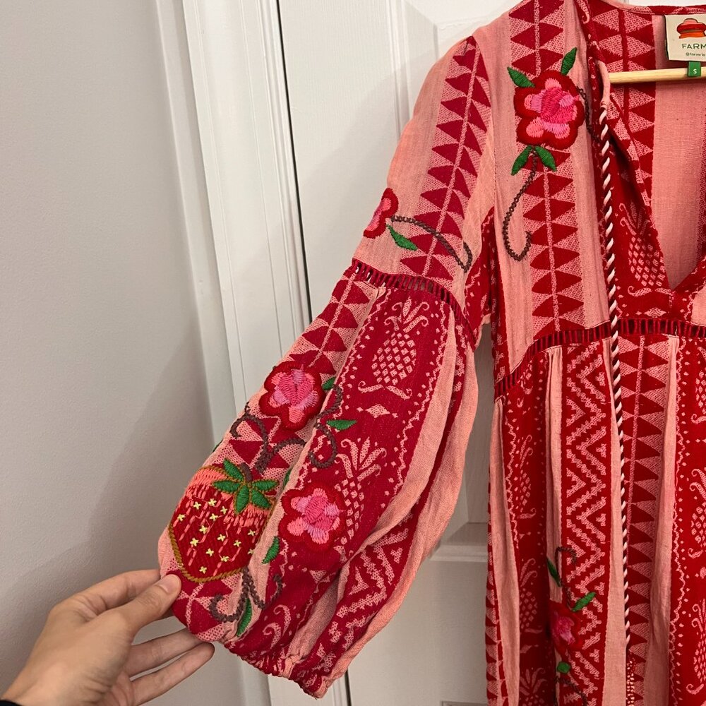 Farm Rio Strawberry Jacquard Cotton Maxi Dress Sz S - Picture 10 of 16